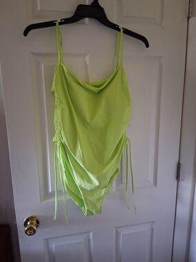 Neon Lime One-Piece Bodysuit with Side Ruched Ties